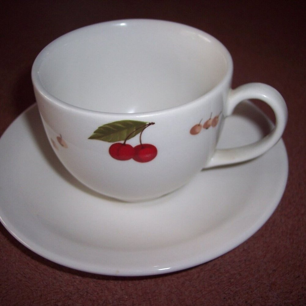 China Cup & Saucer -Johnson Brothers China Cup and Saucer - Basket of Cherries